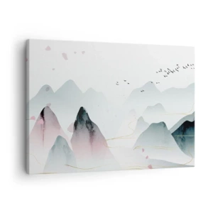 Vászonkép - Absztrakt hegyek pasztell árnyalatokban - 70x50cm - A csúcsok fölött - Modern fali dekoráció nappalihoz és hálószobához ARTTOR