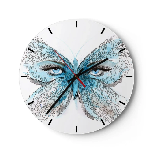 Falióra, Óra - Kék pillangó szemrészletekkel és finom művészi mintával - 30x30cm - Modraszek eros - Modern fali dekoráció nappalihoz, konyhához és hálószobához ARTTOR