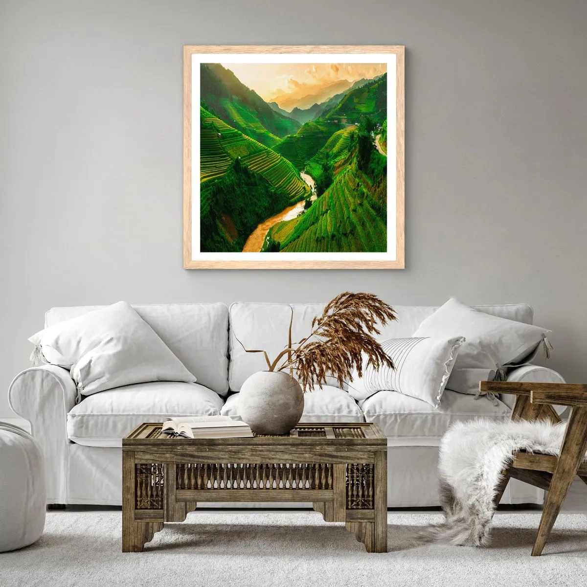 Poszter világos tölgy keretben - Vietnámi völgy - 40x40 cm
