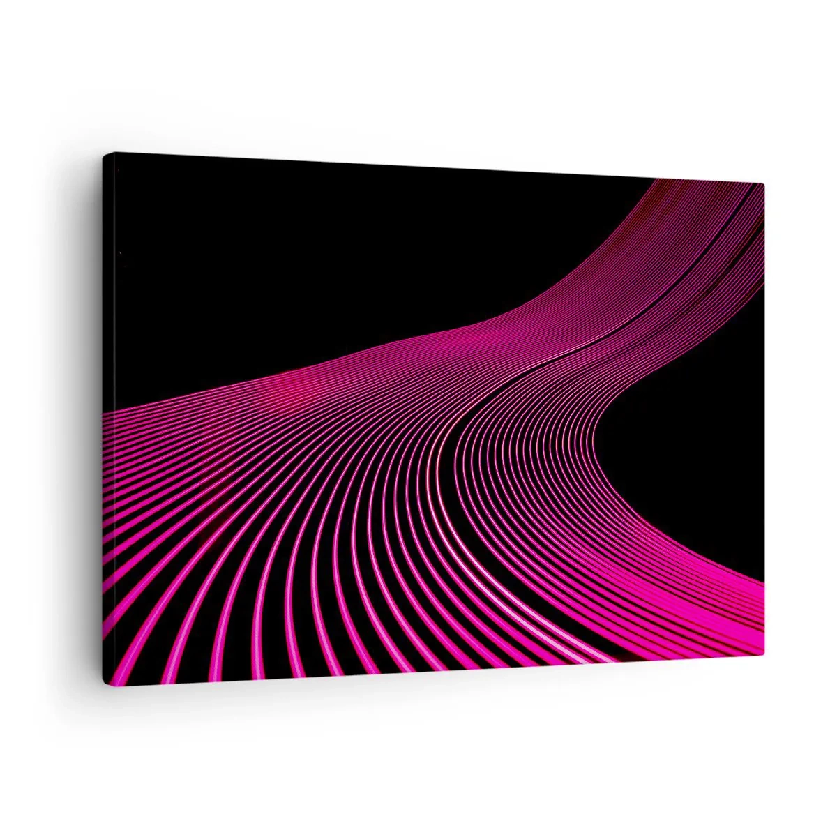 Vászonkép - Futurisztikus vonalak rózsaszín árnyalatokban fekete háttéren - 70x50cm - A fény sugárútján - Modern fali dekoráció nappalihoz és hálószobához ARTTOR