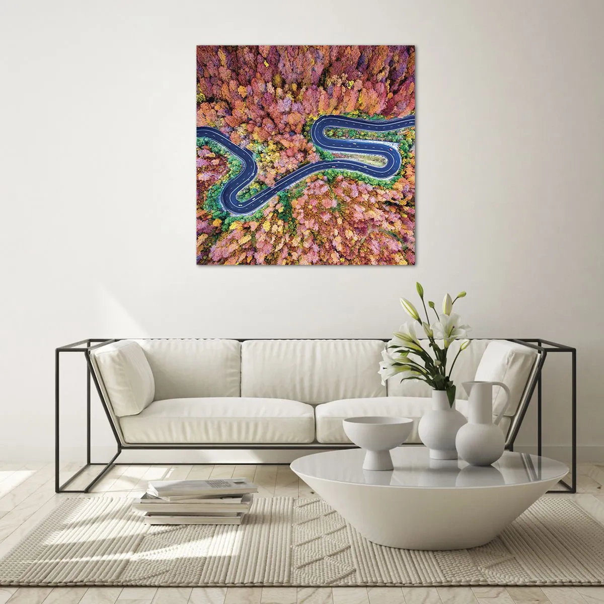 Üveg kép - Kanyargós út az erdőn keresztül - 60x60 cm