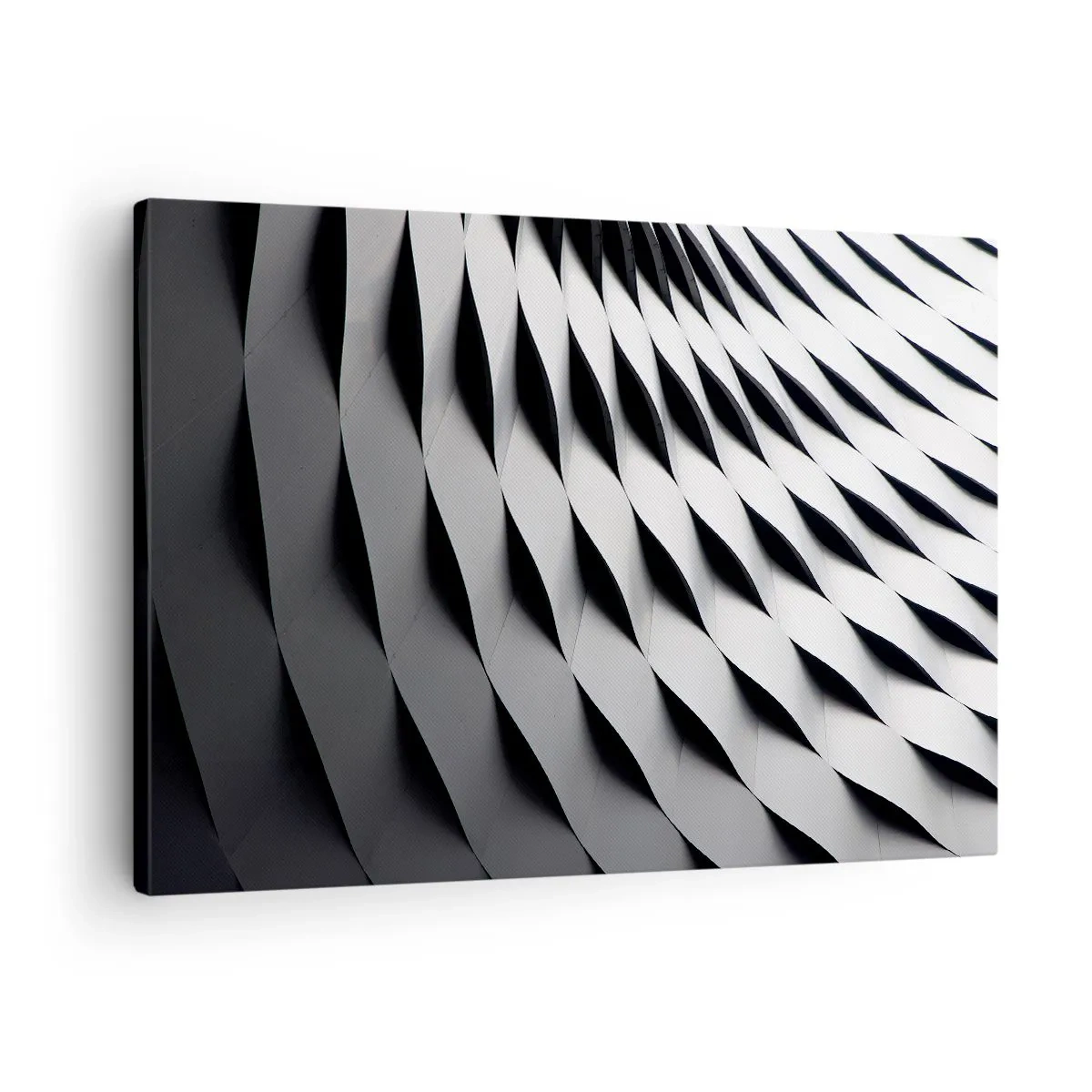 Vászonkép - Absztrakt geometrikus minta fekete-fehér árnyalatokban - 70x50cm - A hullámok felszínén - Modern fali dekoráció nappalihoz és hálószobához ARTTOR