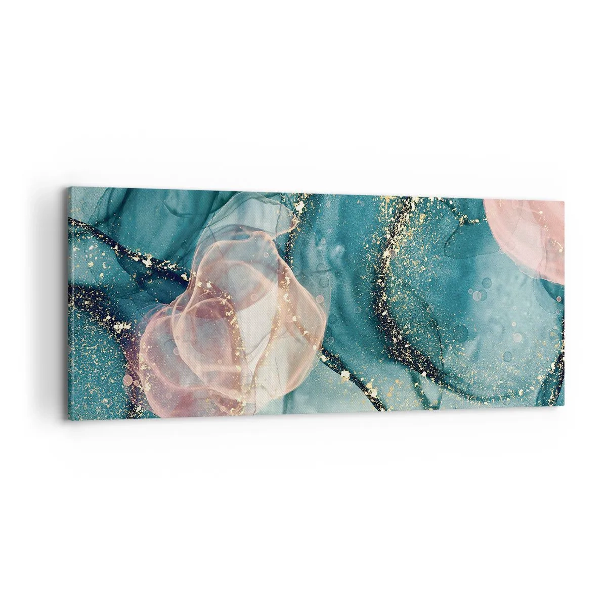 Vászonkép - Selyemkék, tüll rózsaszín - 100x40 cm