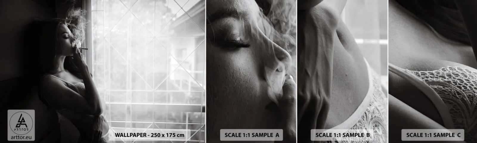 Fotótapéta Minta Standard Eco - Egy érzéki pillanat - Nő, Cigaretta, Hálószoba - 100x30 cm