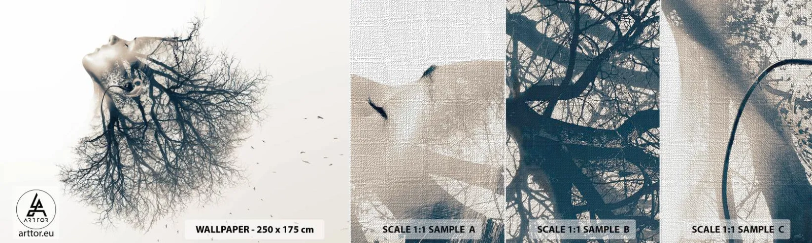 Fotótapéta Minta Premium Canvas - Hallgatva a fa suttogását - Absztrakció, Női Arc, Fa - 100x30 cm