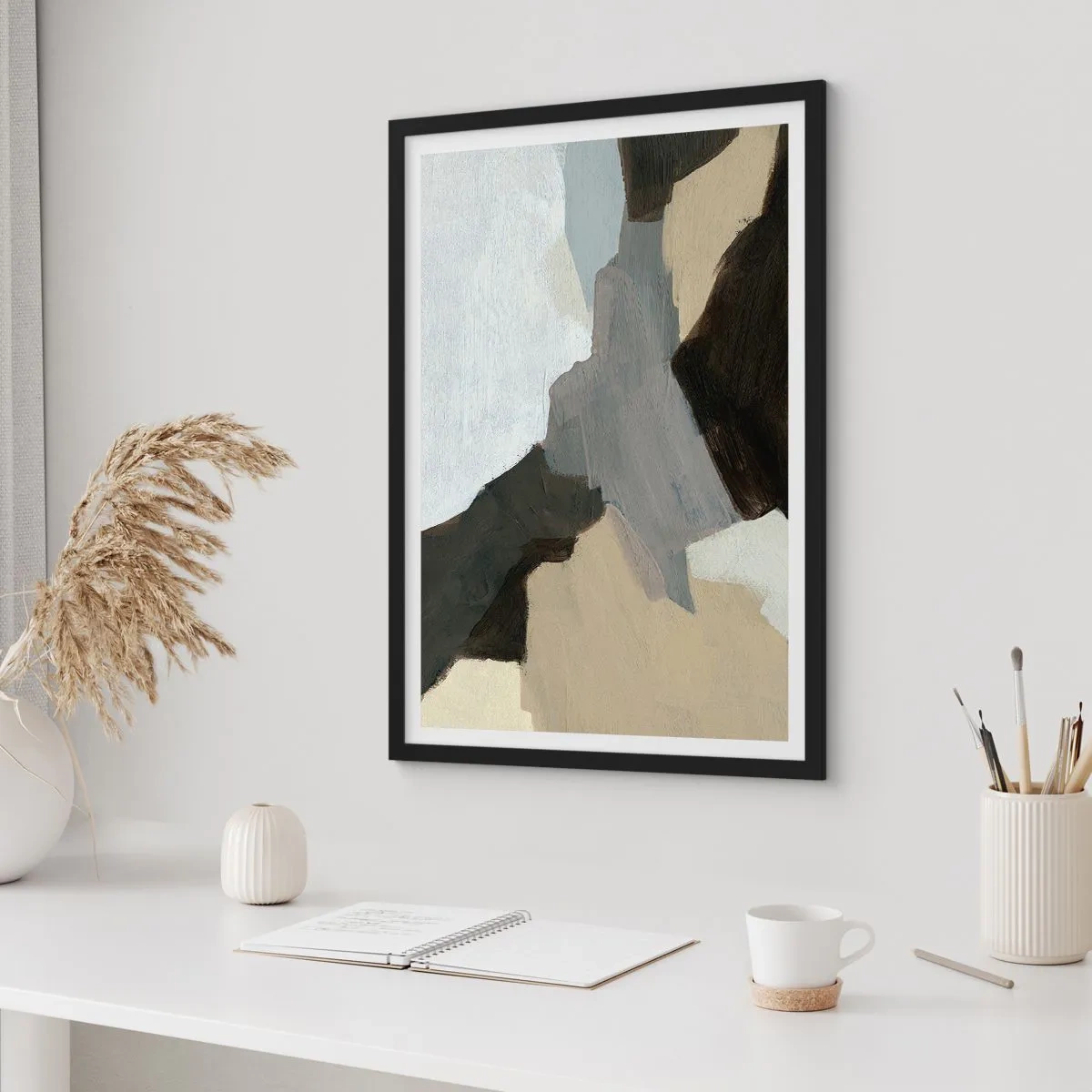 Poszter fehér keretben - Absztrakció: a szürke elválasztásai - 30x40 cm