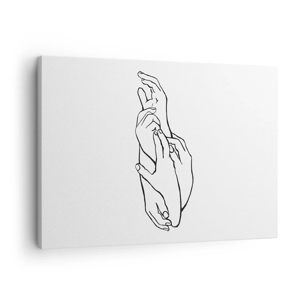 Vászonkép - Egy minimalista vázlat a finom mozdulattal összekulcsolt kezekről. - 70x50cm - Jó érintés - Modern fali dekoráció nappalihoz és hálószobához ARTTOR