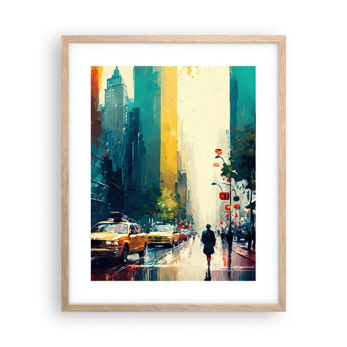 Poszter világos tölgy keretben - New York - itt még az eső is színes. - 40x50 cm