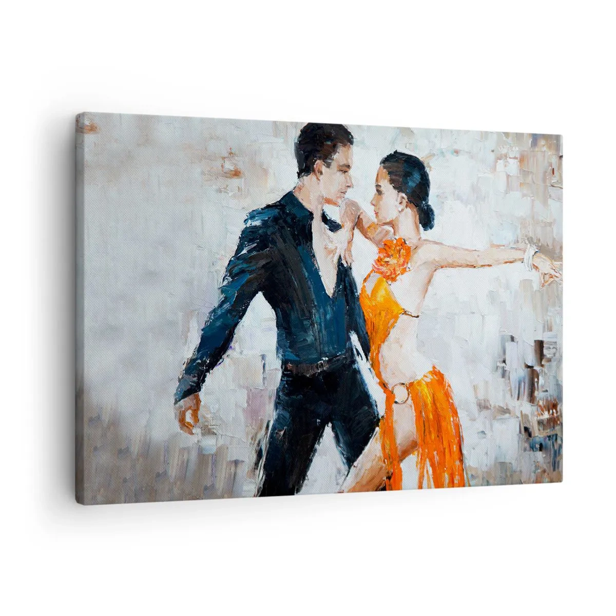 Vászonkép - Egy dinamikus pár latin-amerikai stílusban táncol. - 70x50cm - Dirty dancing - Modern fali dekoráció nappalihoz és hálószobához ARTTOR