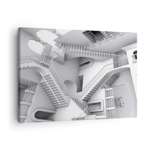 Vászonkép - Lépcsők absztrakt kompozíciója szürrealisztikus térbeli elrendezésben - 70x50cm - A tér paradoxonjai - Modern fali dekoráció nappalihoz és hálószobához ARTTOR