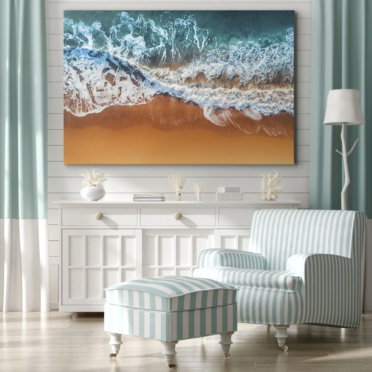 Vászonkép - Légifelvételek az óceán partján csapódó hullámokról - 70x50cm - Mindig párban - Modern fali dekoráció nappalihoz és hálószobához ARTTOR