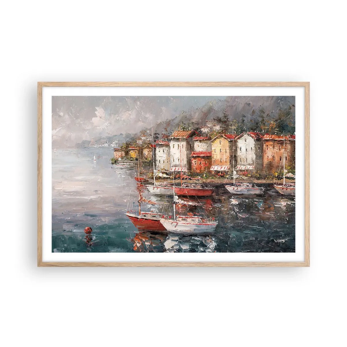 Poszter világos tölgy keretben - Romantikus kikötő - 91x61 cm