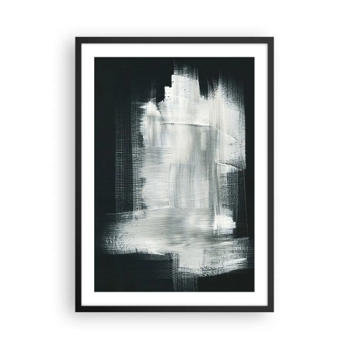 Poszter fehér keretben - Absztrakt kompozíció fehér színben, sötét háttér előtt - 50x70cm - Függőlegből és vízszintből szőtt - Modern fali dekoráció nappalihoz és hálószobához ARTTOR