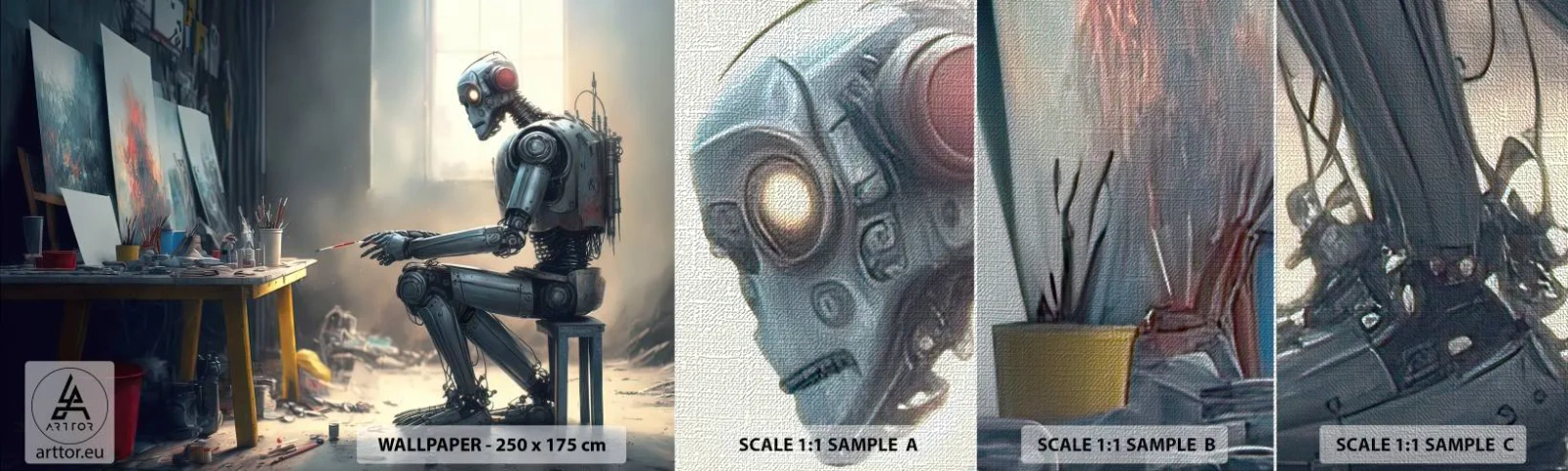 Fotótapéta Minta Premium Canvas - Az alkotás aktusa - Darab, Festmény, Robot - 100x30 cm