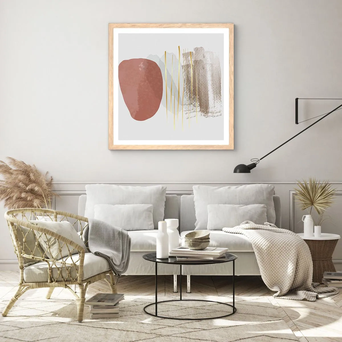 Poszter világos tölgy keretben - Absztrakt oszlopsor - 60x60 cm