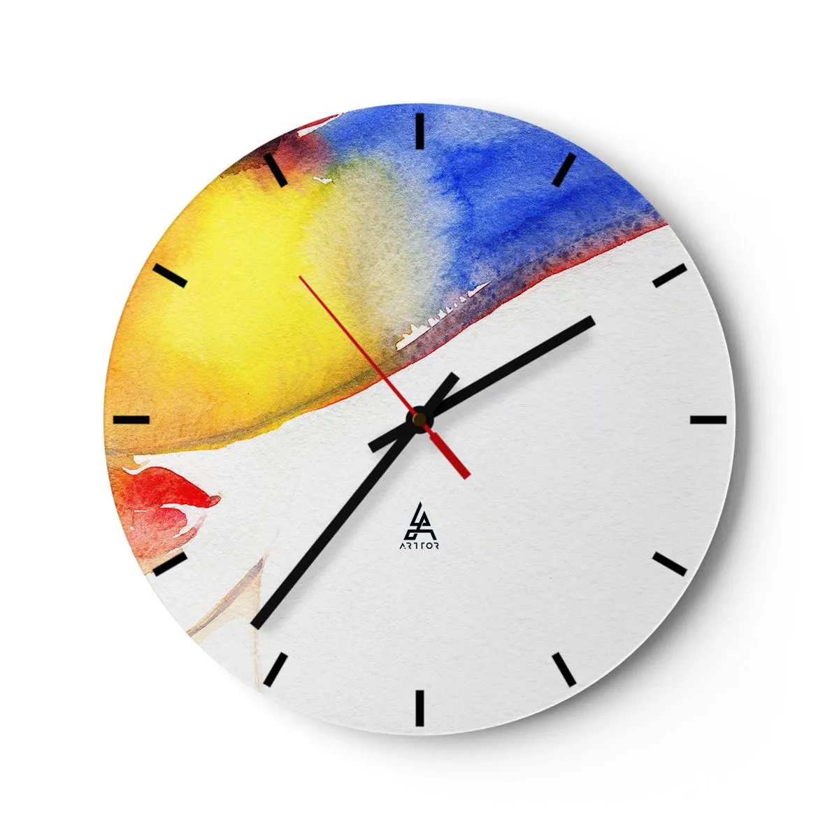 Falióra, Óra - Absztrakt portré akvarell fröccsenésekkel - 30x30cm - Egy hölgy portréja - Modern fali dekoráció nappalihoz, konyhához és hálószobához ARTTOR