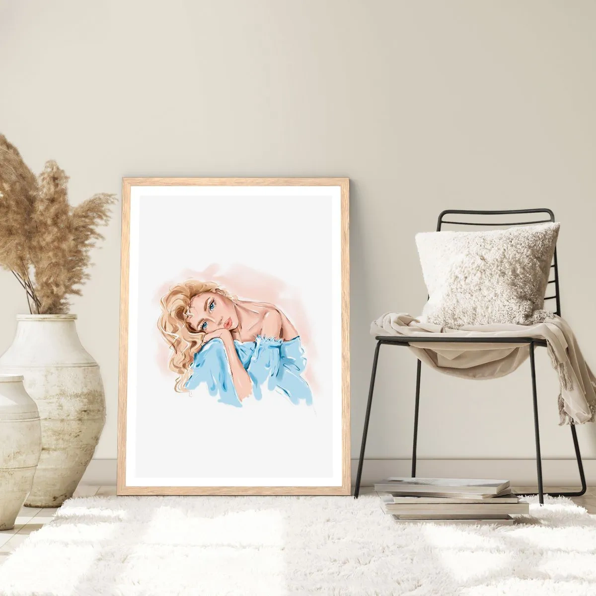 Poszter világos tölgy keretben - Álmodozó a kékben - 50x70 cm