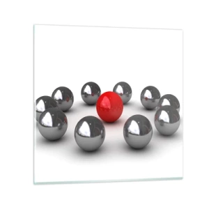 Üveg kép - Ezüst és piros kör - 40x40 cm