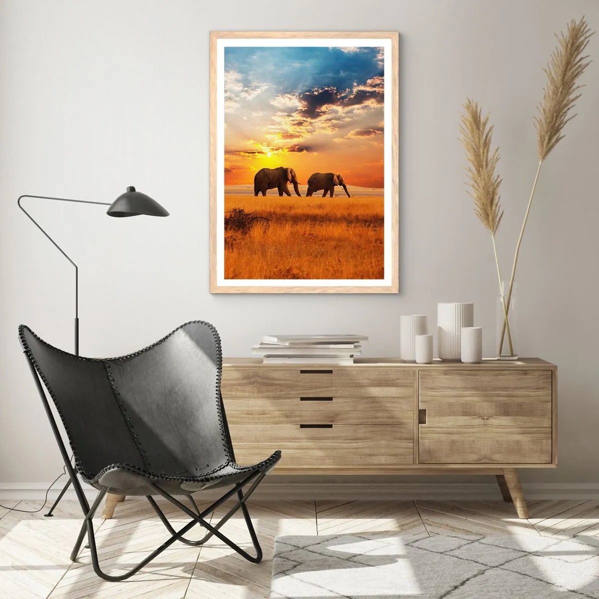 Poszter világos tölgy keretben - Családi séta - 50x70 cm