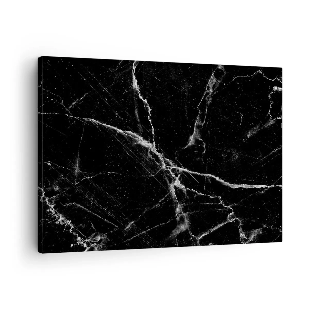 Vászonkép - Fekete márvány fehér erekkel a részletekben - 70x50cm - A kő titkos élete - Modern fali dekoráció nappalihoz és hálószobához ARTTOR