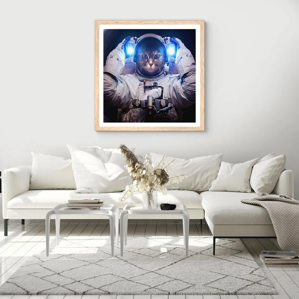 Poszter világos tölgy keretben - Houston, baj van - 60x60 cm