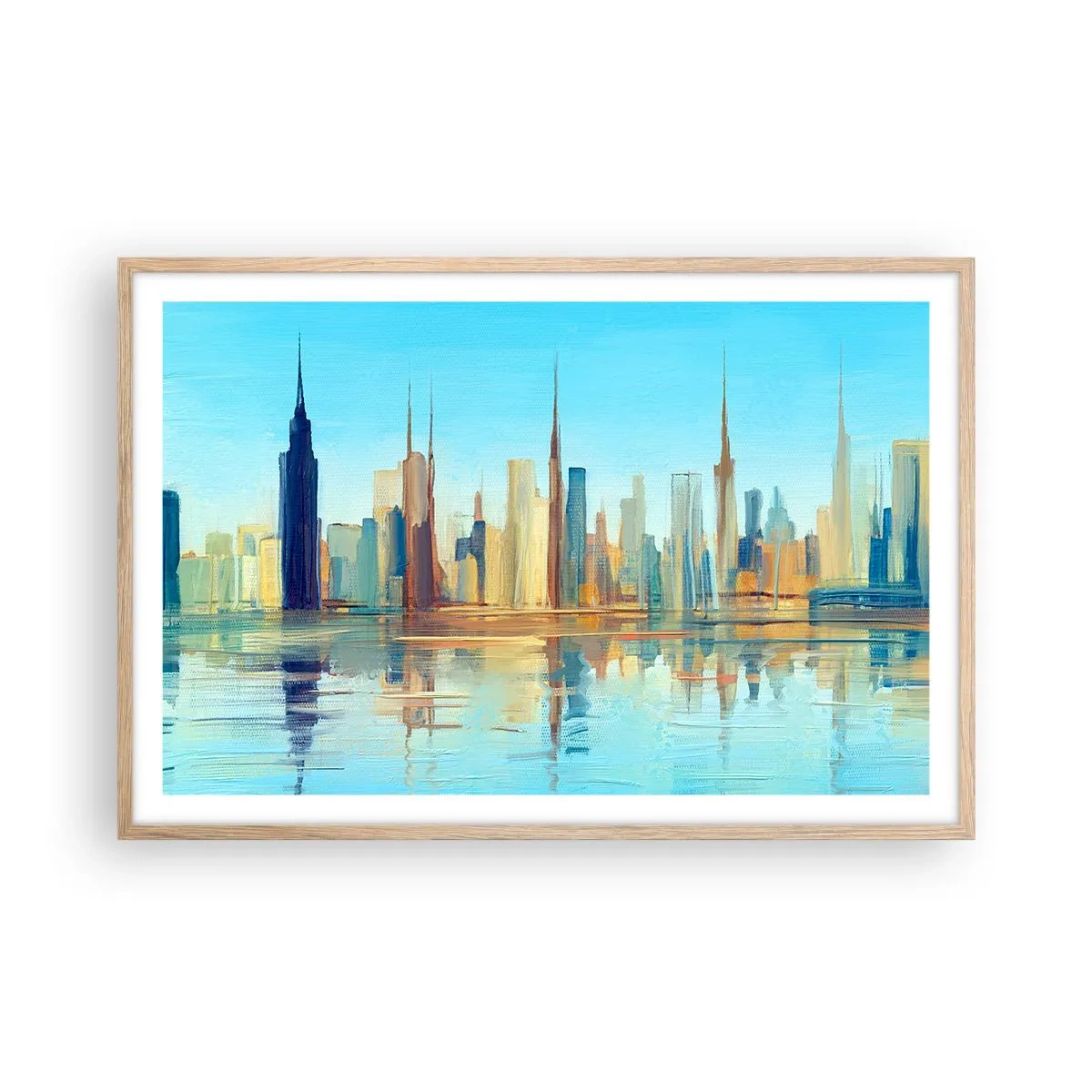 Poszter világos tölgy keretben - Napfényes metropolisz - 91x61 cm