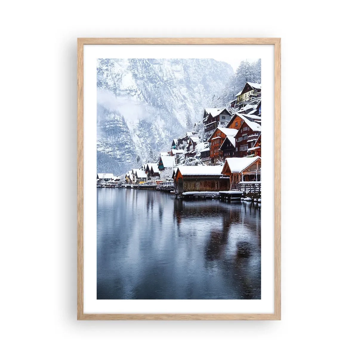 Poszter világos tölgy keretben - Téli díszben - 50x70 cm