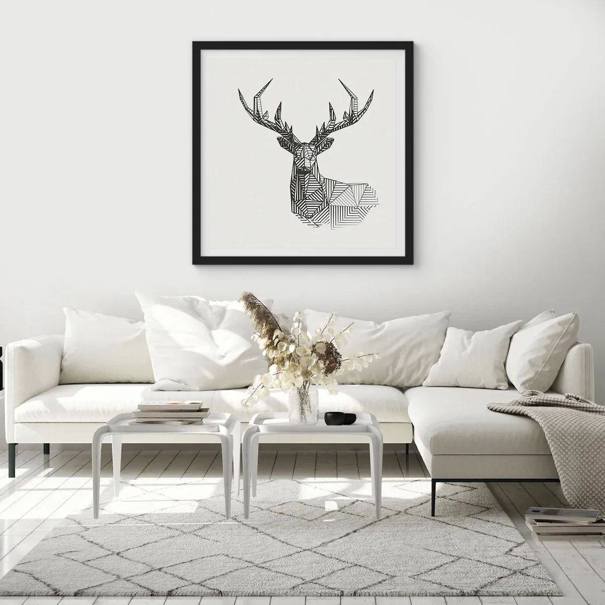 Poszter fehér keretben - Szarvas kubista stílusban - 60x60 cm
