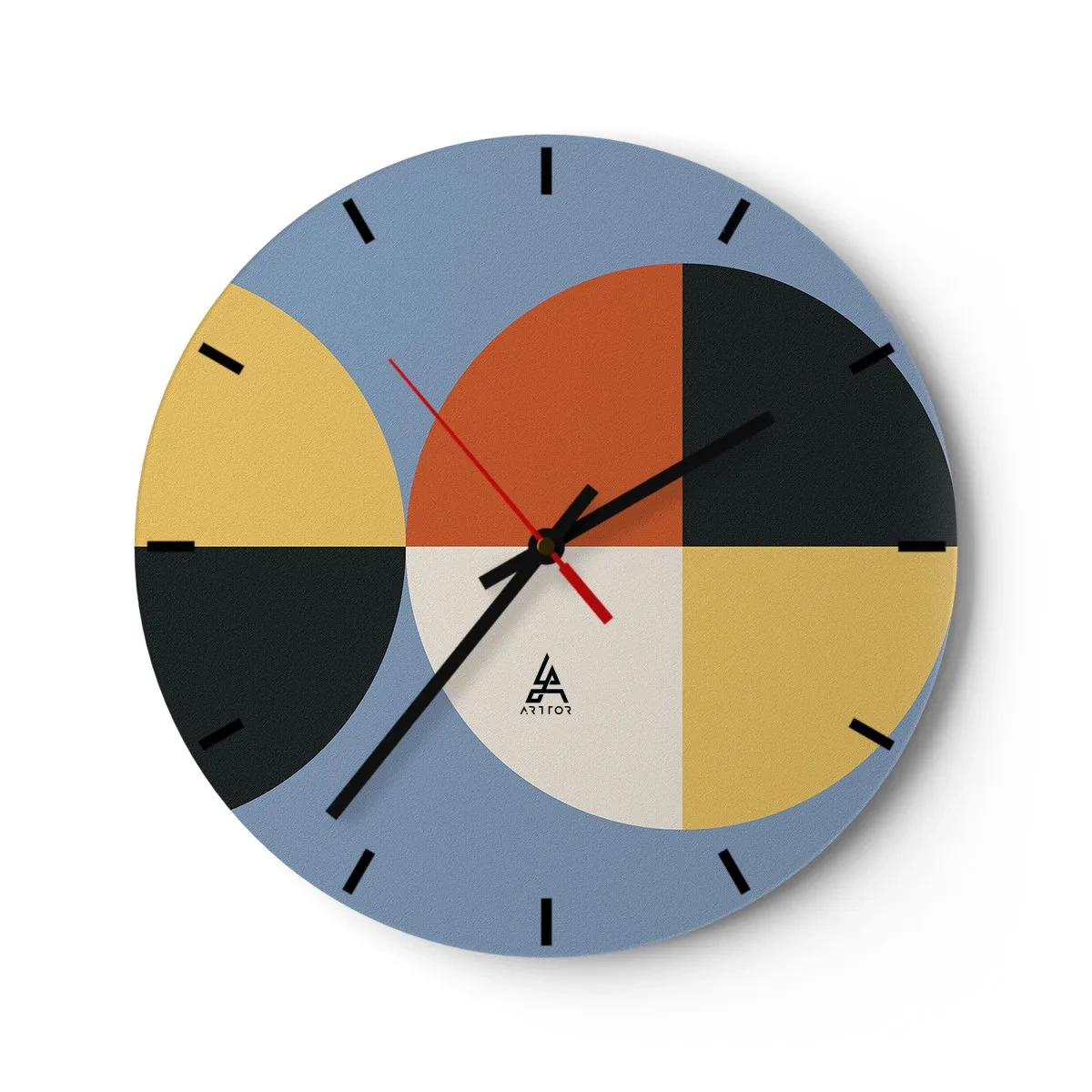 Falióra, Óra - Geometrikus kompozíció színes félkörökkel és négyzetekkel - 30x30cm - Nézd és számolj - Modern fali dekoráció nappalihoz, konyhához és hálószobához ARTTOR