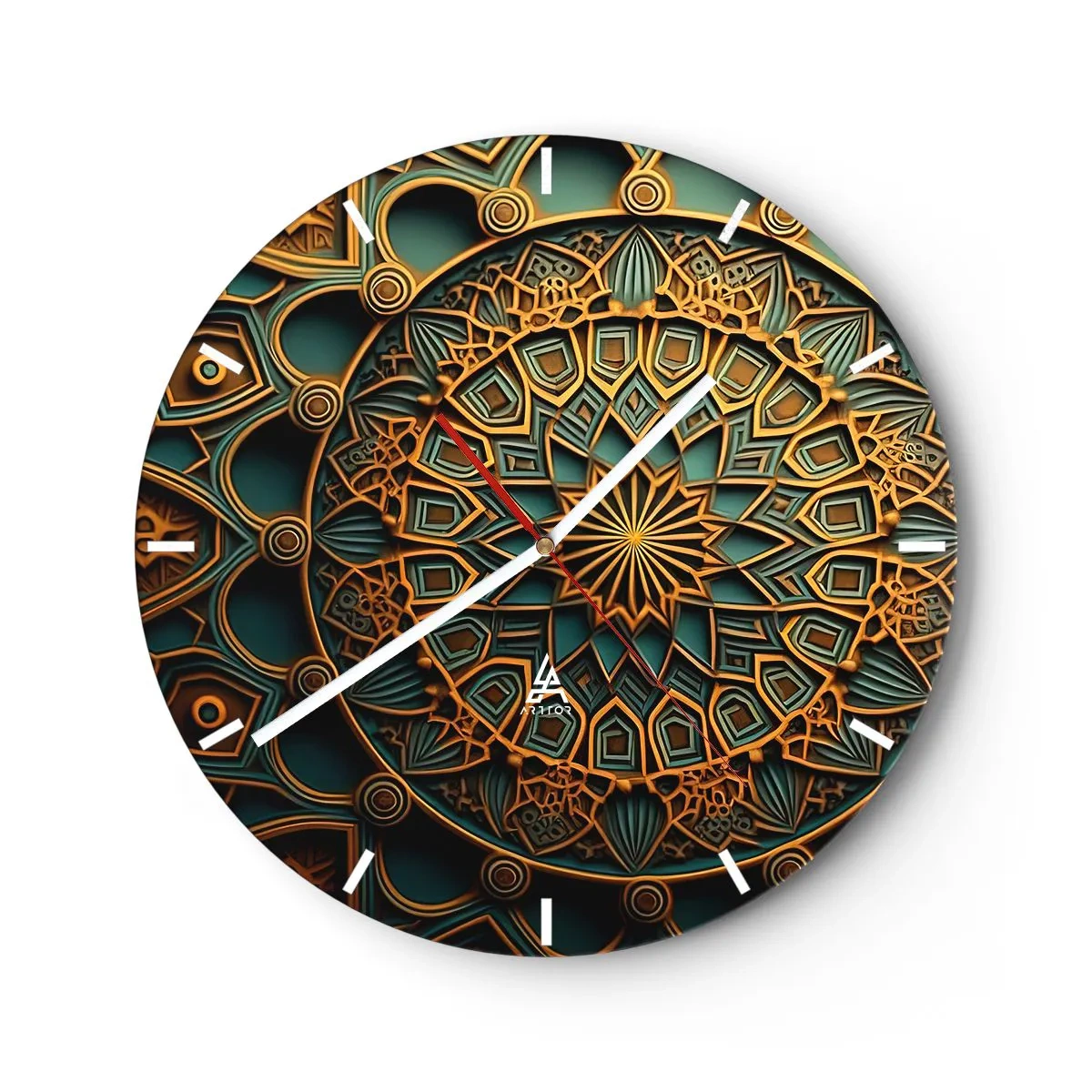 Falióra, Óra - Arany és türkiz arab stílusú mozaik geometrikus mintával - 30x30cm - Egy arab éghajlaton - Modern fali dekoráció nappalihoz, konyhához és hálószobához ARTTOR