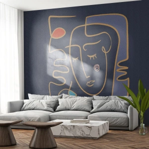 Fotótapéta Standard Eco - Nő kontúrportréja sötétkék háttér előtt - 100x70cm - Álmodozásban - Modern fali dekoráció nappalihoz és hálószobához ARTTOR