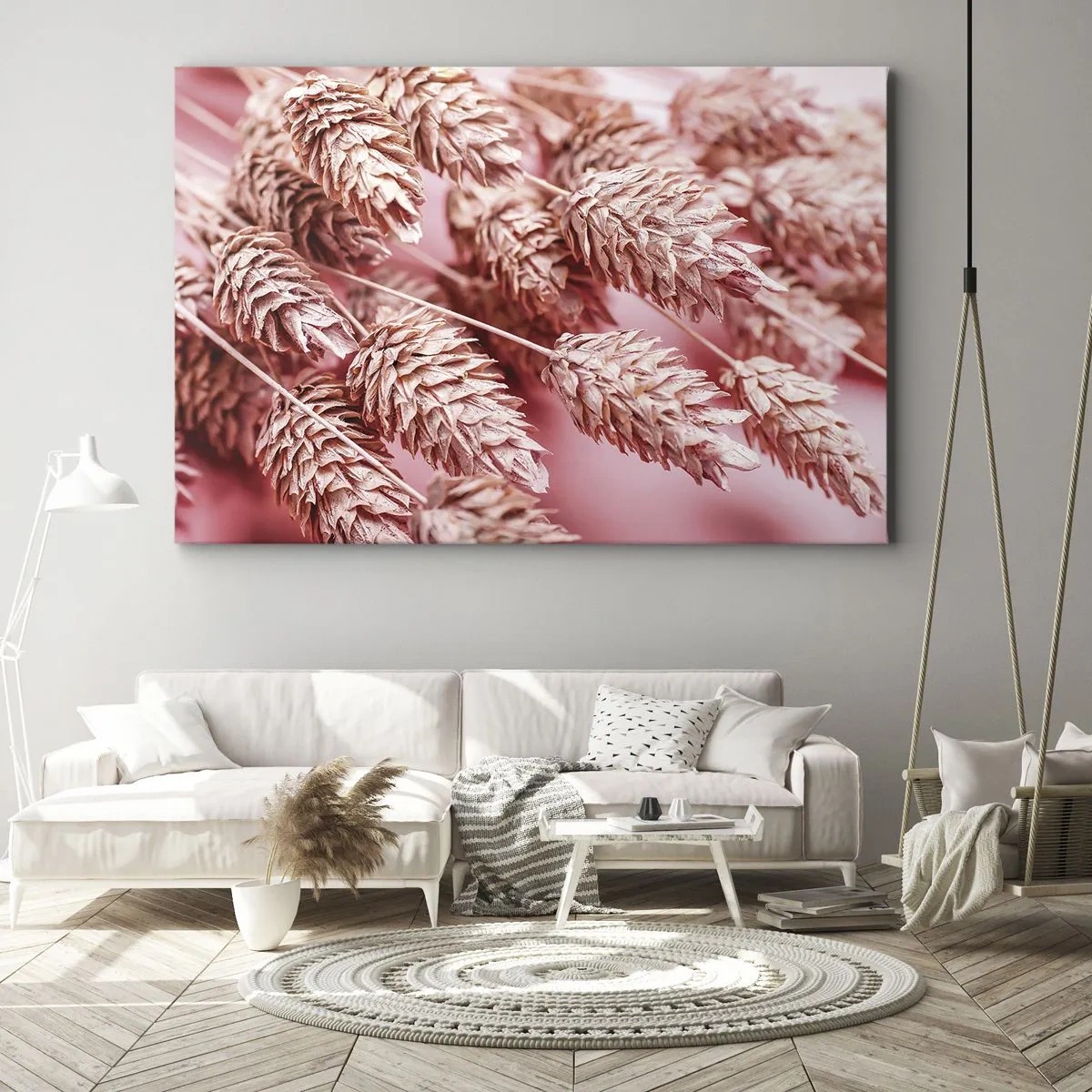 Vászonkép - A rózsaszínre színezett fülek közeli képe - 70x50cm - Rózsaszín virágos kaszkád - Modern fali dekoráció nappalihoz és hálószobához ARTTOR