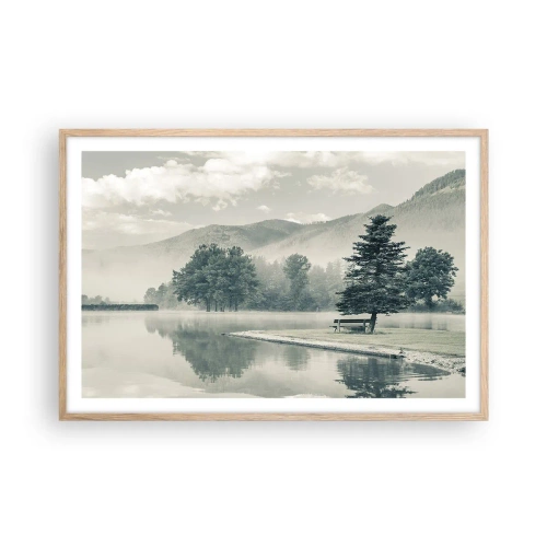Poszter világos tölgy keretben - A tó még alszik - 91x61 cm