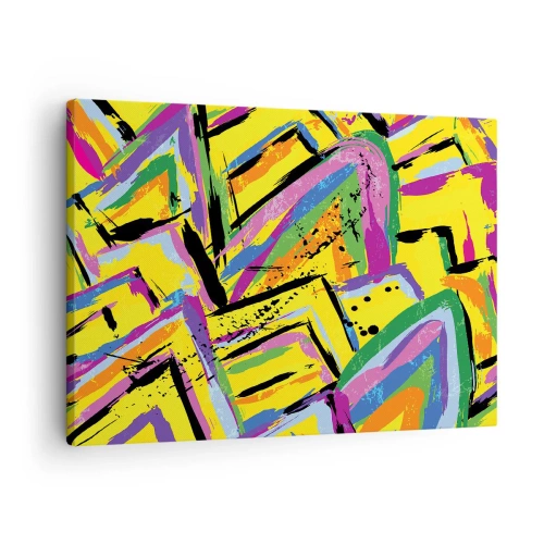 Vászonkép - Élénk absztrakció élénk színekben és dinamikus formákban - 70x50cm - Az örömében sikít - Modern fali dekoráció nappalihoz és hálószobához ARTTOR