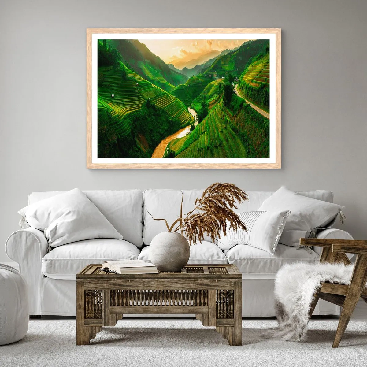 Poszter világos tölgy keretben - Vietnámi völgy - 100x70 cm