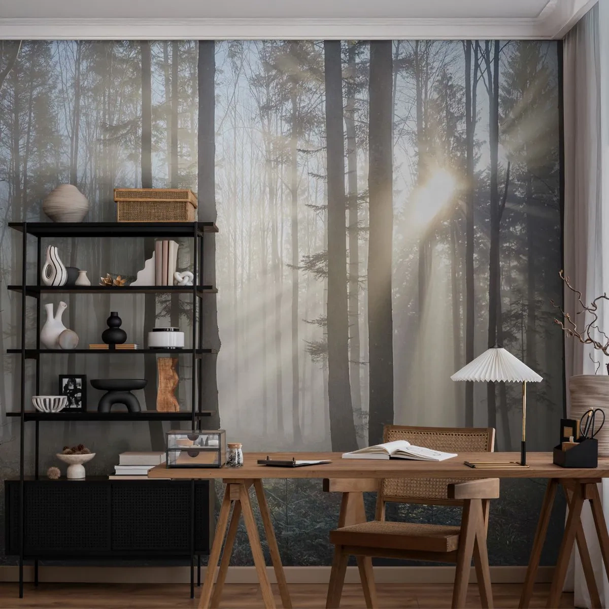 Fotótapéta Premium Sand - A köd is felébredt - Tájkép, Erdő, Köd - 100x70 cm