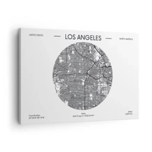 Vászonkép - Los Angeles térképe minimalista fekete-fehér stílusban - 70x50cm - Los Angeles anatómiája - Modern fali dekoráció nappalihoz és hálószobához ARTTOR