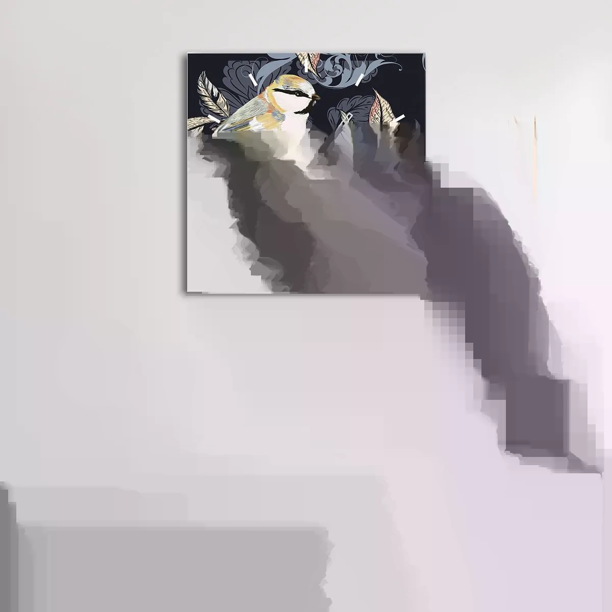 Falióra, Óra - Sárga-kék madárdal - 30x30 cm