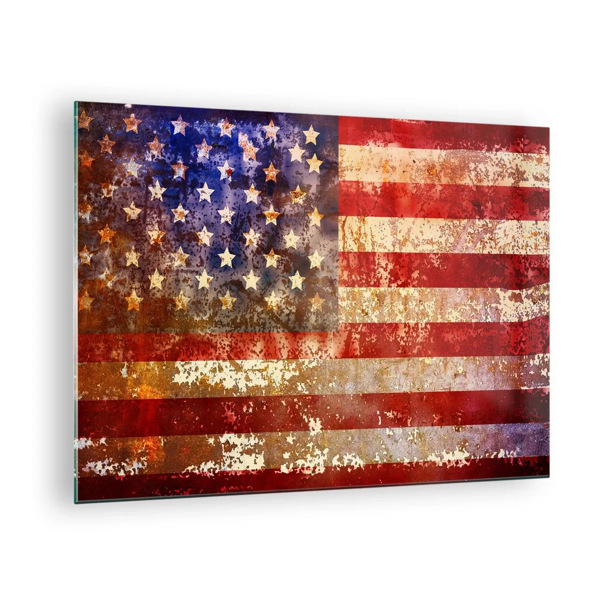 Üveg kép - Rozsdás amerikai zászló - 70x50cm - A dicsőség nem múlik el - Modern fali dekoráció nappalihoz és hálószobához ARTTOR