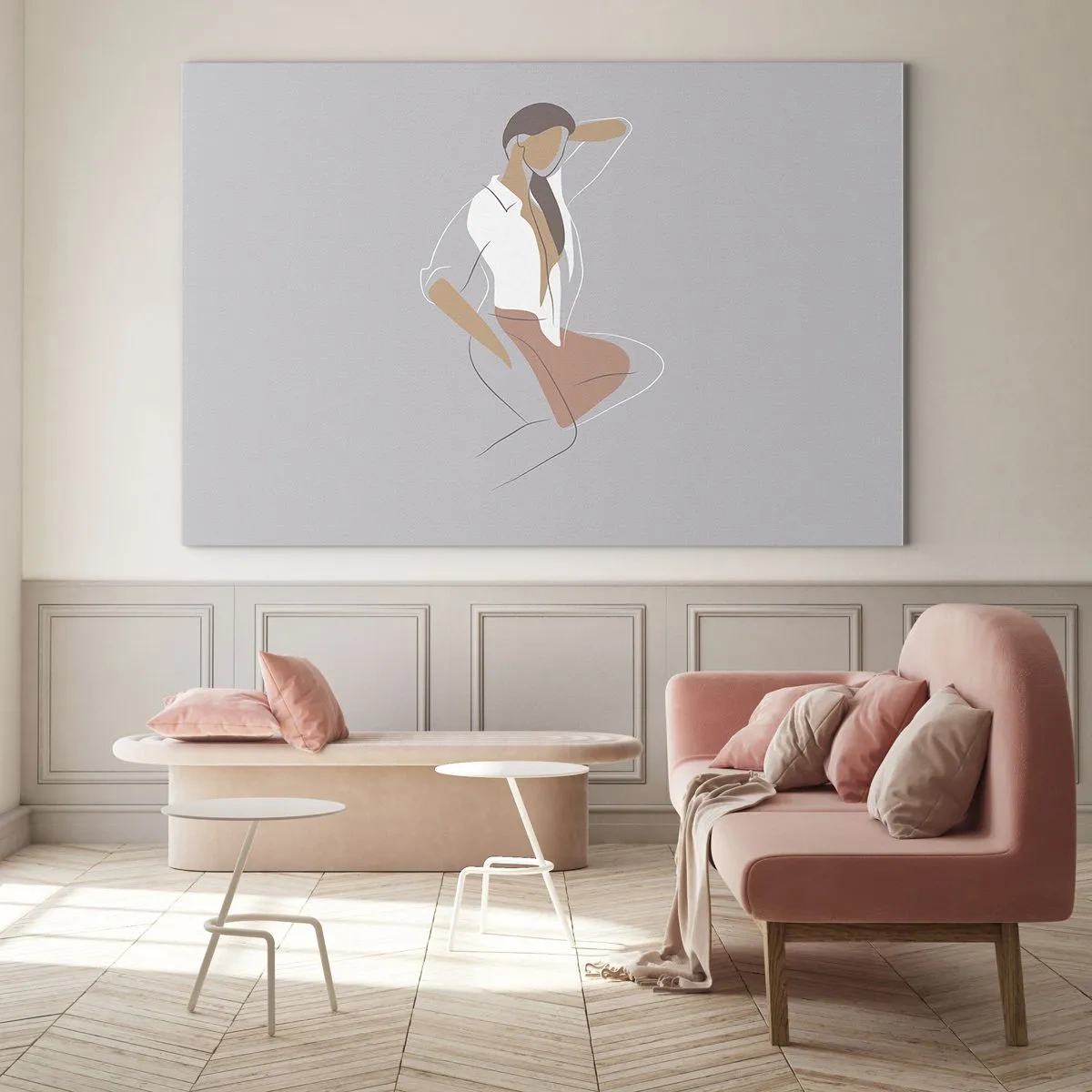 Üveg kép - Női sziluett minimalista stílusban - 70x50cm - Kecsesség kontúrja - Modern fali dekoráció nappalihoz és hálószobához ARTTOR