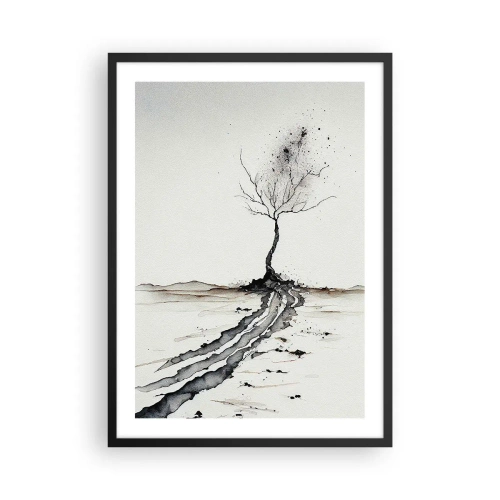 Poszter fehér keretben - Minimalista fa absztrakt gyökerekkel - 50x70cm - Téli melankólia - Modern fali dekoráció nappalihoz és hálószobához ARTTOR