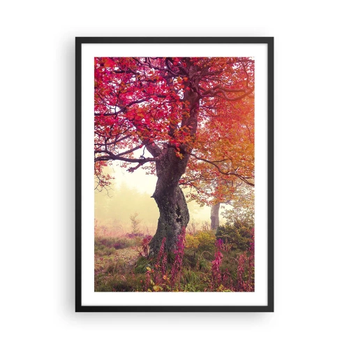 Poszter fehér keretben - Egy fa vörös levelekkel őszi tájban - 50x70cm - Virágzás őrülete - Modern fali dekoráció nappalihoz és hálószobához ARTTOR