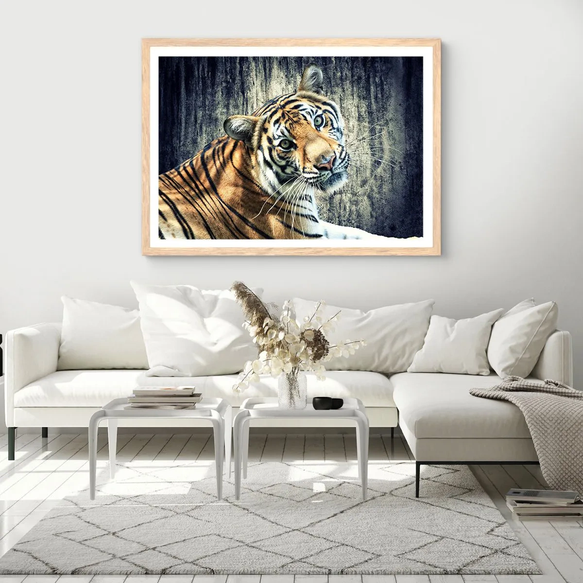 Poszter világos tölgy keretben - Portré a fénysugárban - 40x30 cm