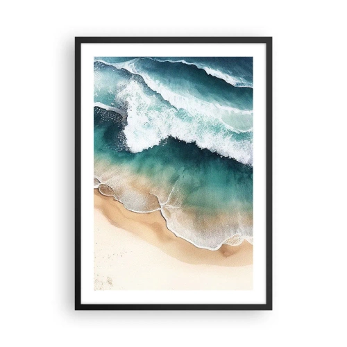 Poszter fehér keretben - Tengeri hullámok csapkodnak a tengerparton - 50x70cm - Egy örök találkozás - Modern fali dekoráció nappalihoz és hálószobához ARTTOR