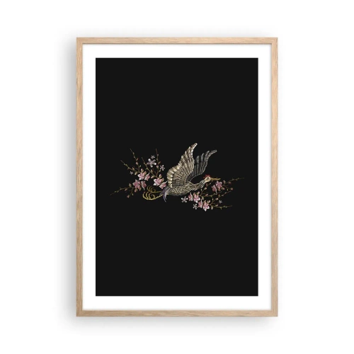 Poszter világos tölgy keretben - Egzotikus hímzett madár - 50x70 cm