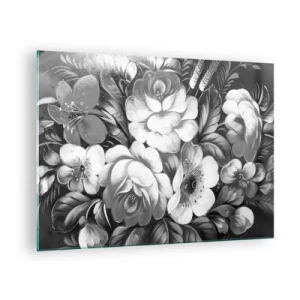 Üveg kép - Elegáns virágcsokor szürke árnyalatokban - 70x50cm - Gyönyörű még szürkében is - Modern fali dekoráció nappalihoz és hálószobához ARTTOR