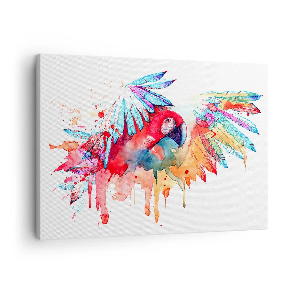 Vászonkép - Egy papagáj művészi akvarell stílusban - 70x50cm - Színes papagájok - Modern fali dekoráció nappalihoz és hálószobához ARTTOR