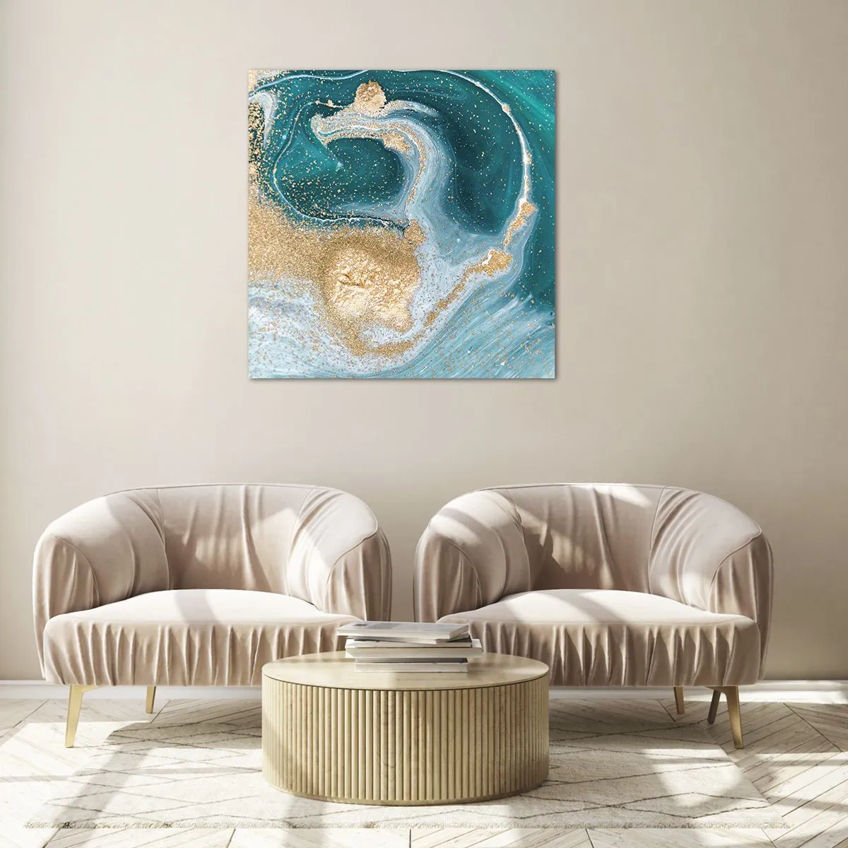 Üveg kép - Arany és türkiz örvénye - 50x50 cm