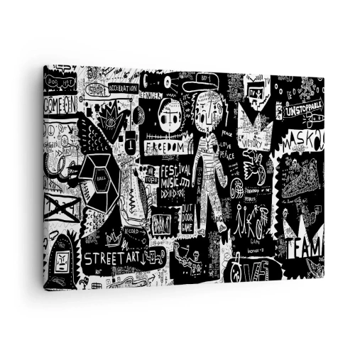 Vászonkép - Utcai művészet ihlette fekete-fehér kollázs - 70x50cm - A szellemi fiatalság törvényei és örömei - Modern fali dekoráció nappalihoz és hálószobához ARTTOR