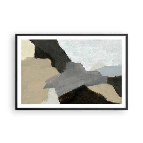 Poszter fehér keretben - Absztrakció: a szürke elválasztásai - 91x61 cm